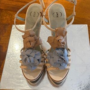 Kelsi Dagger Beige and Blue Floral Heels